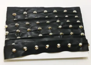 1 YD of 1-1/2" wide Genuine Cowhide Leather Trim Tape with Silver Cone-shaped Nailheads edge binding; top stitch; Black 1500 3758XD9