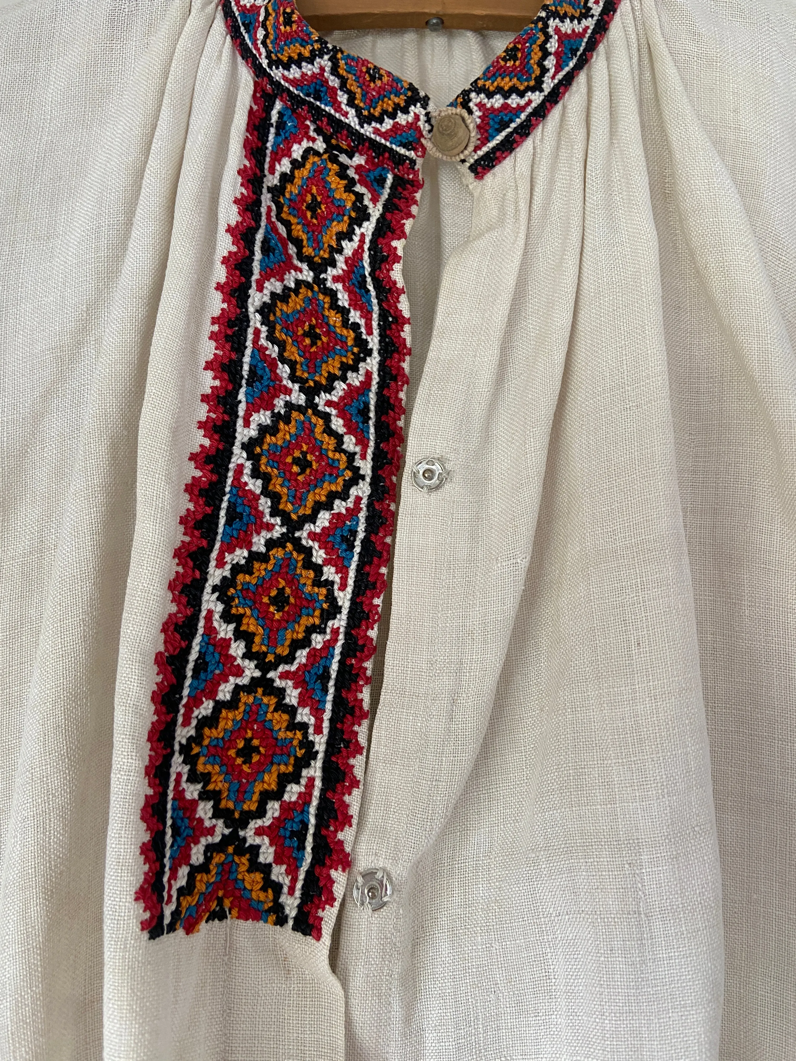 1930s Cross Stitch Linen Peasant Blouse