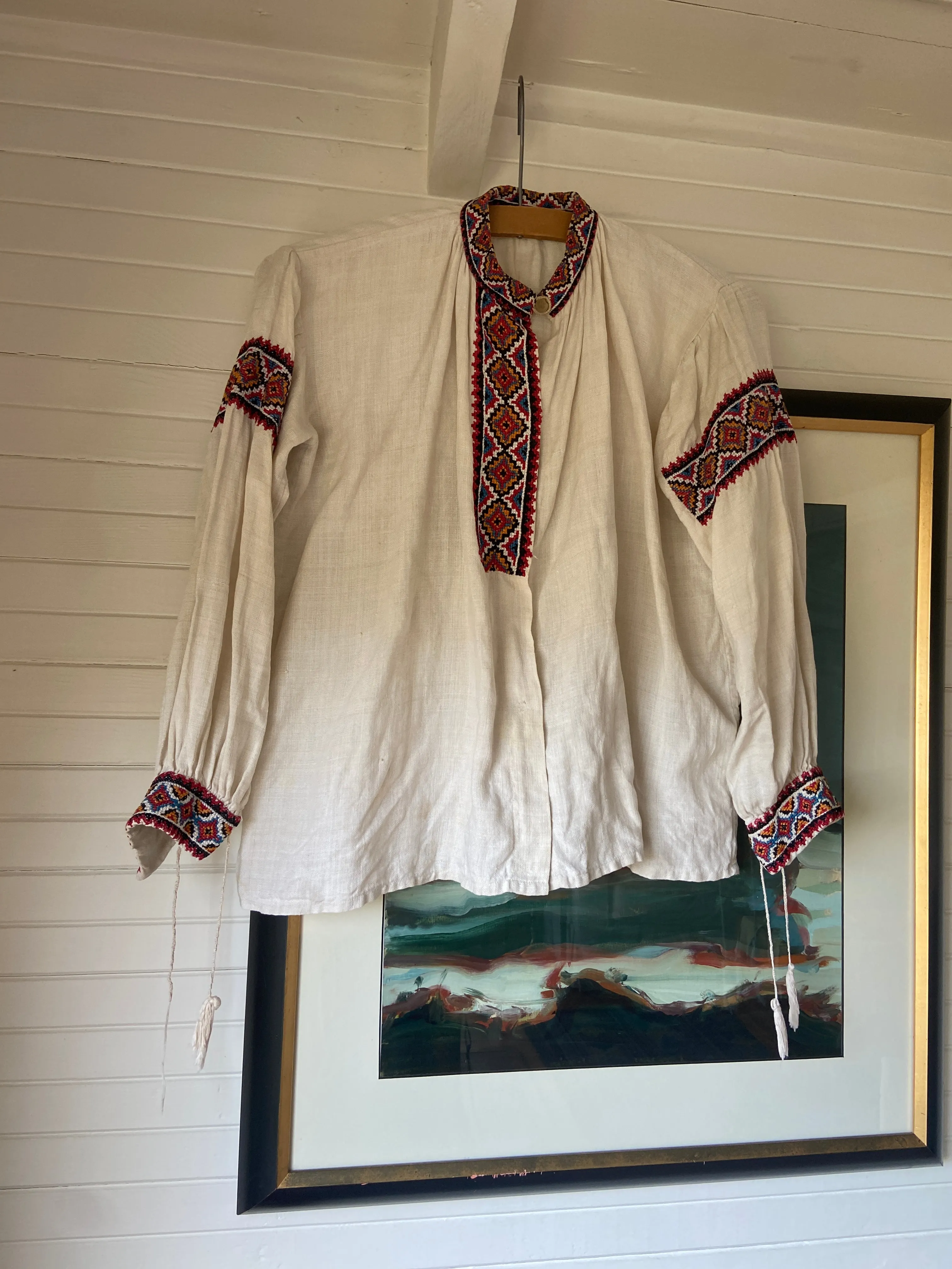 1930s Cross Stitch Linen Peasant Blouse