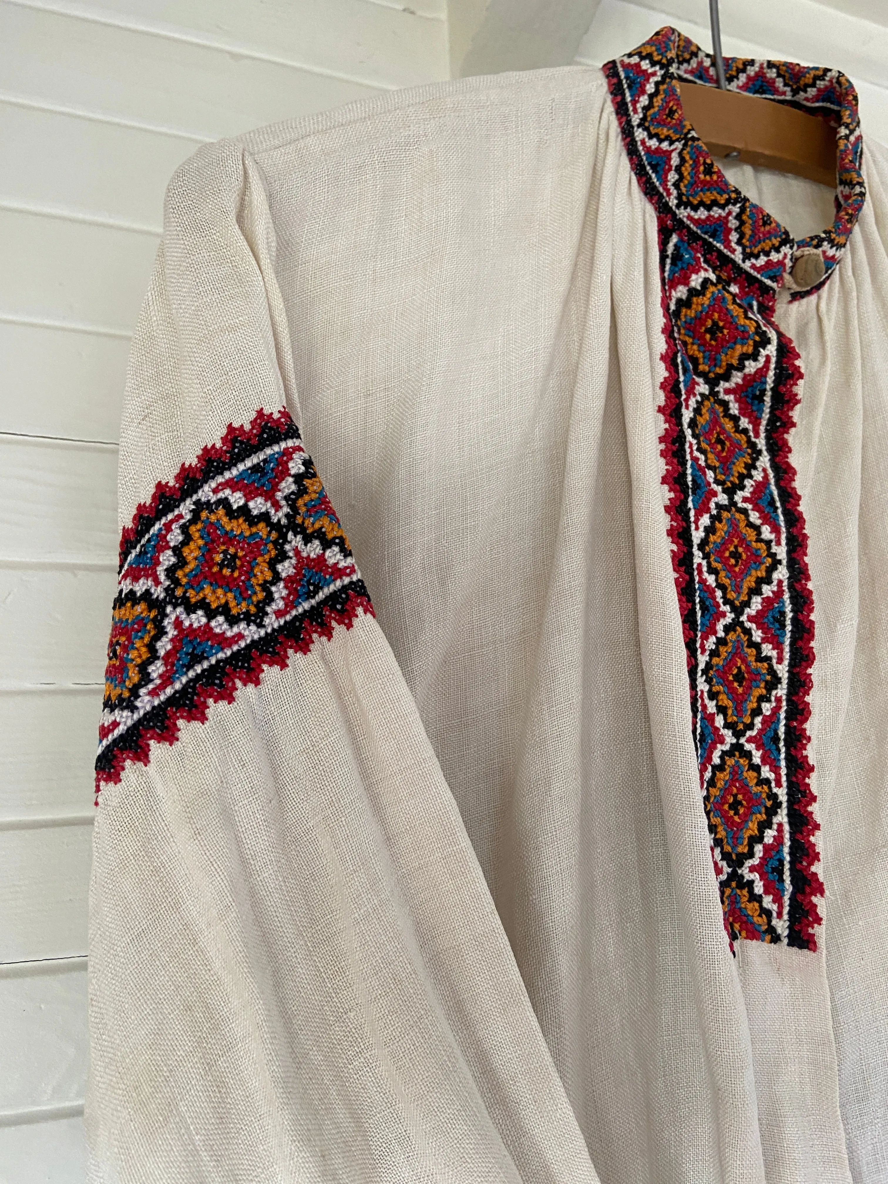 1930s Cross Stitch Linen Peasant Blouse