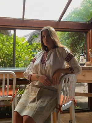 1930s Cross Stitch Linen Peasant Blouse