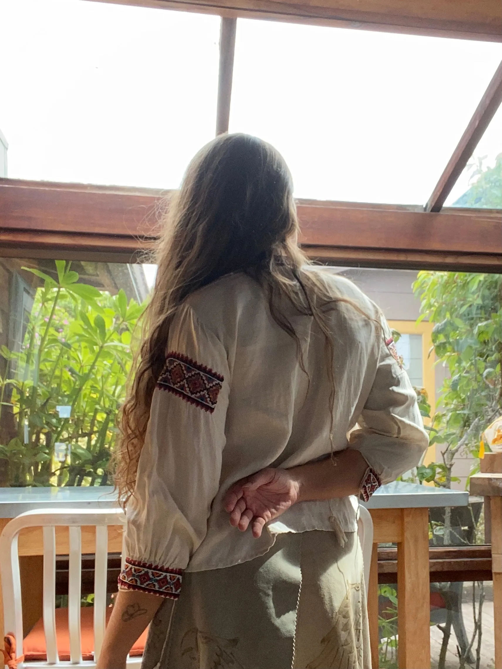 1930s Cross Stitch Linen Peasant Blouse