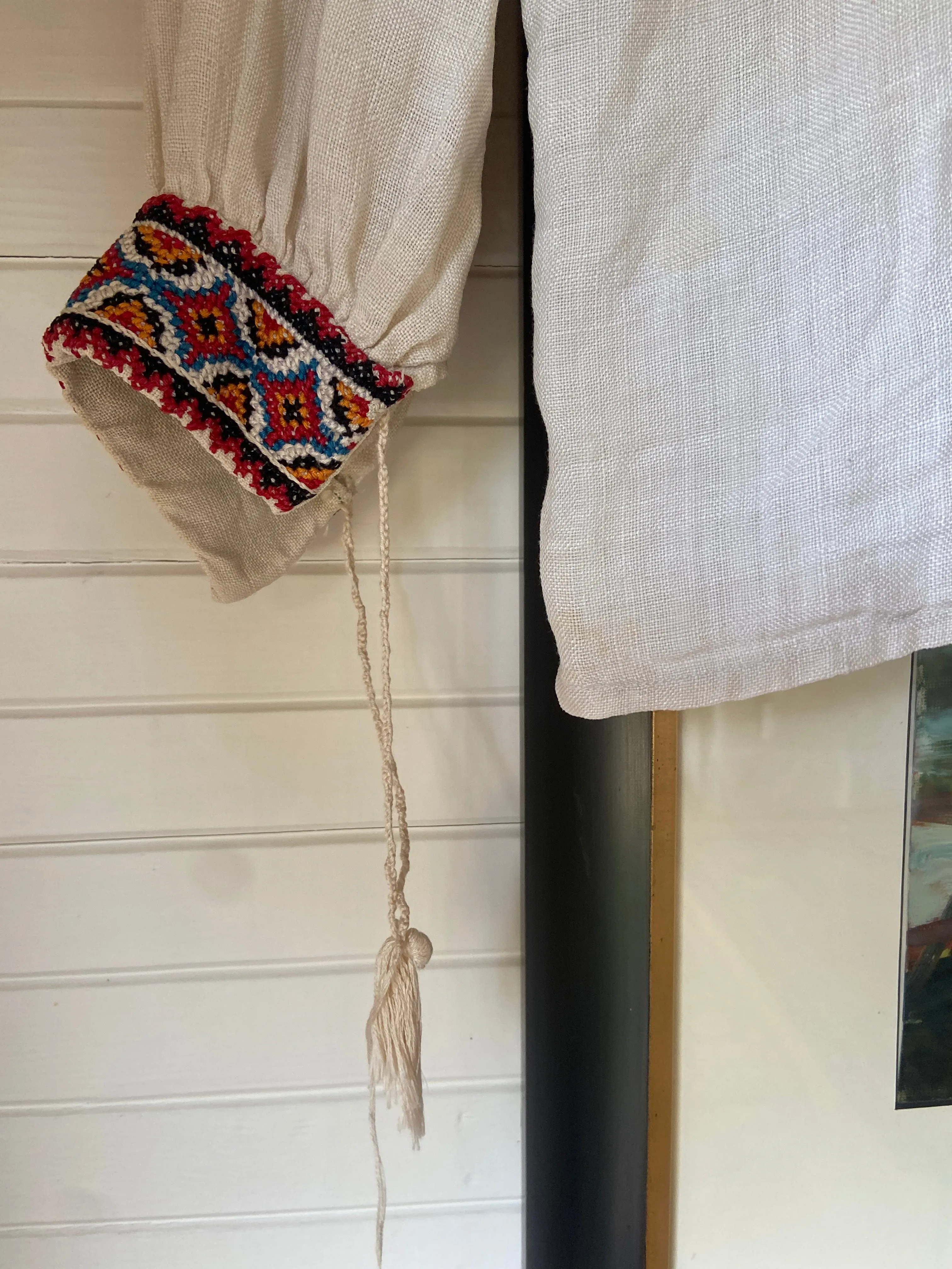 1930s Cross Stitch Linen Peasant Blouse