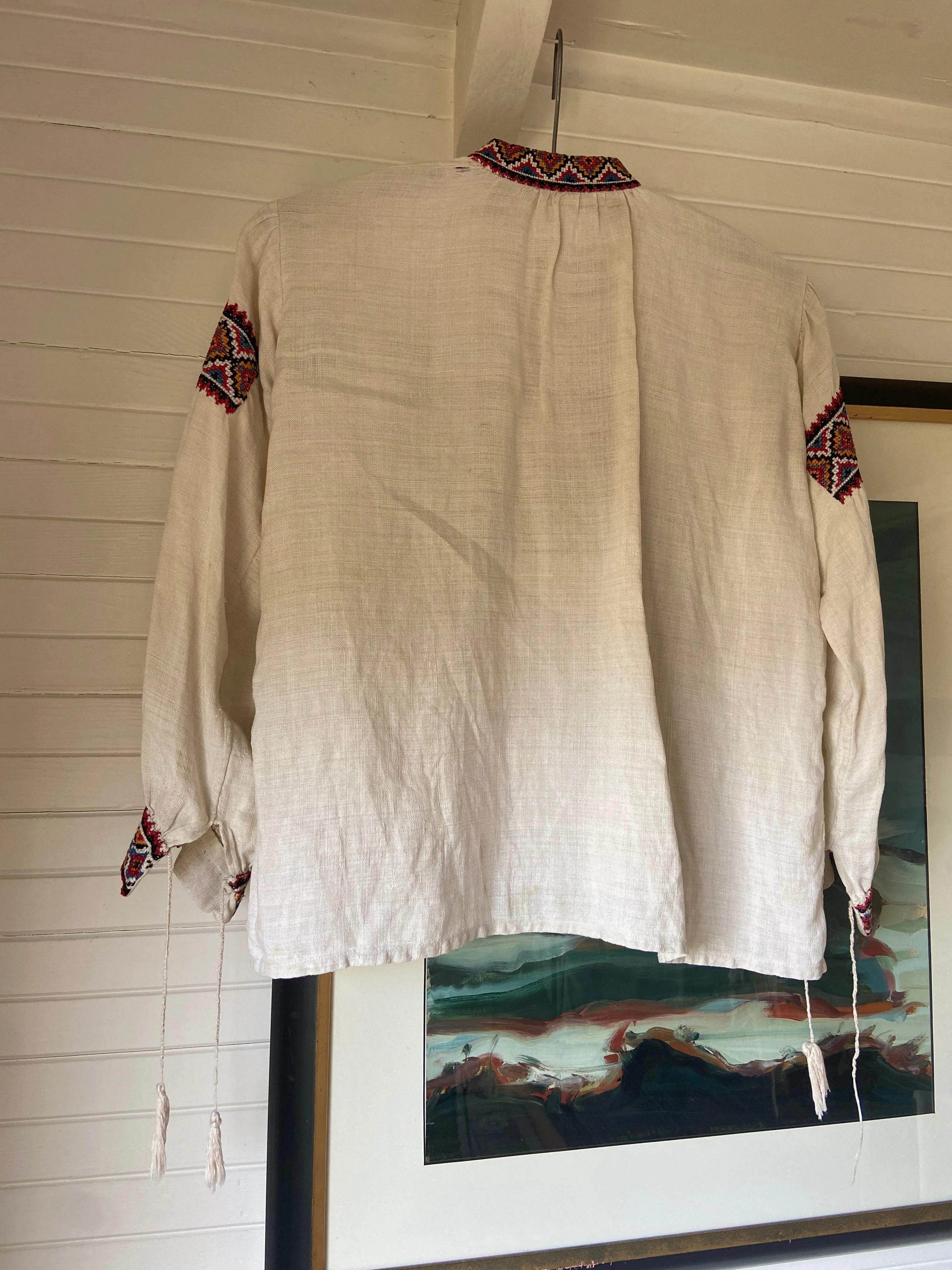 1930s Cross Stitch Linen Peasant Blouse