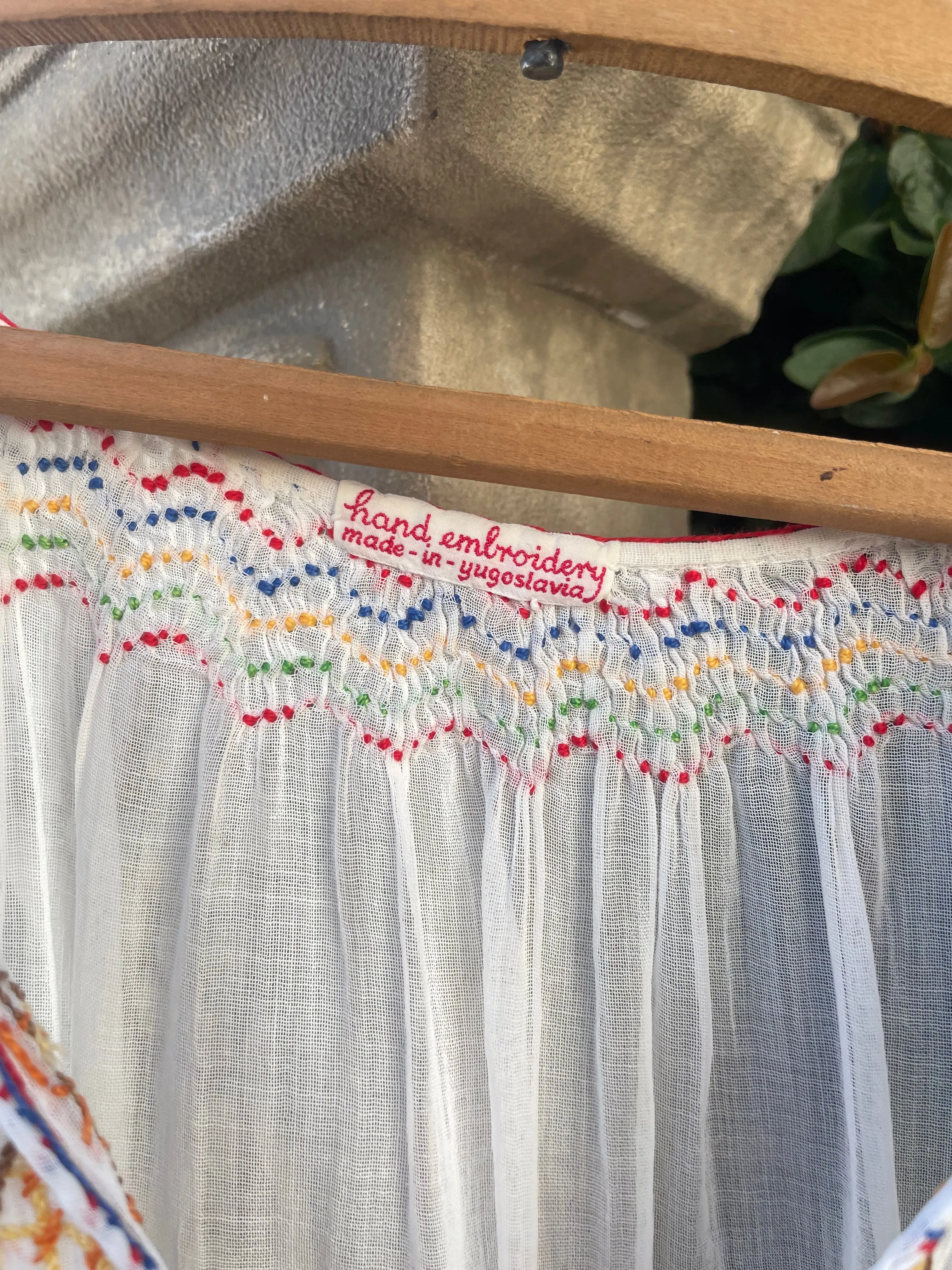 1930s Hand Embroidered Yugoslavian Fine Cotton Peasant Blouse