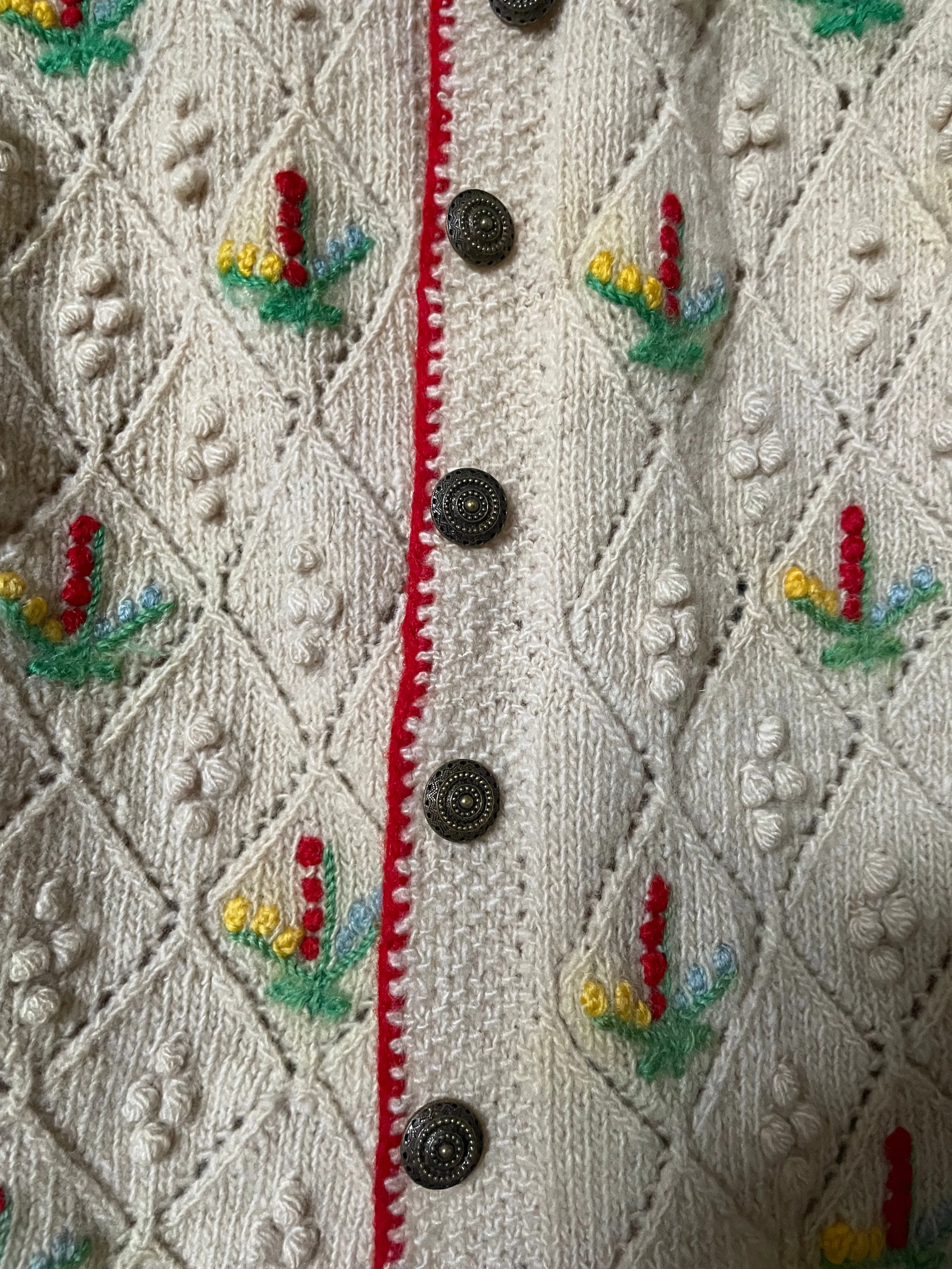 1930s Pocorn Wool Knit Folk Puff Sleeve Cardigan