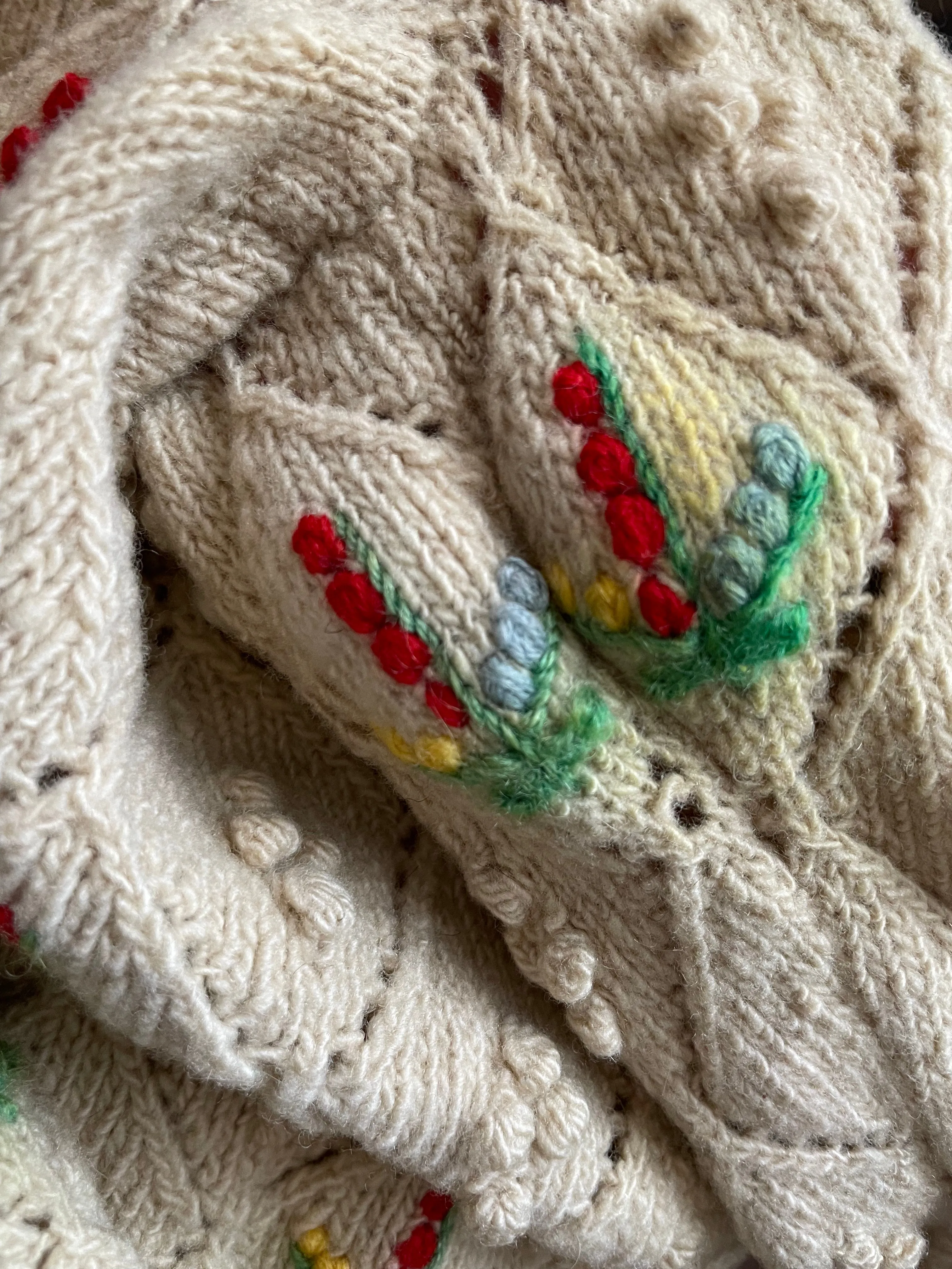 1930s Pocorn Wool Knit Folk Puff Sleeve Cardigan