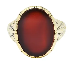 1946 Retro Sard Carnelian 14 Karat Gold Unisex Signet Ring