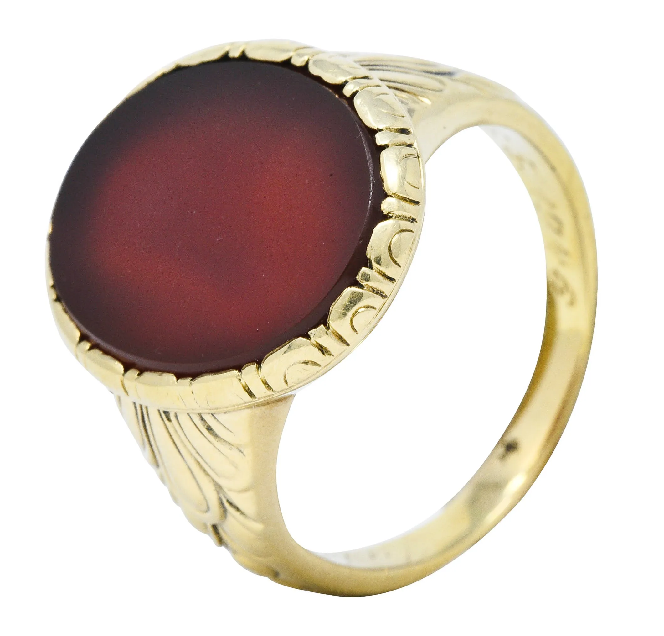 1946 Retro Sard Carnelian 14 Karat Gold Unisex Signet Ring