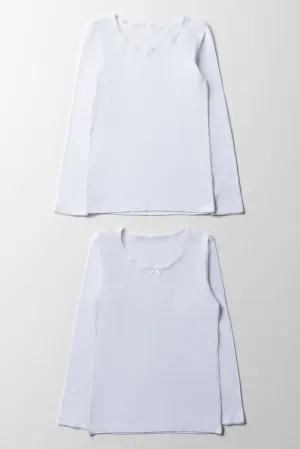 2 Pack Long Sleeve Vests White