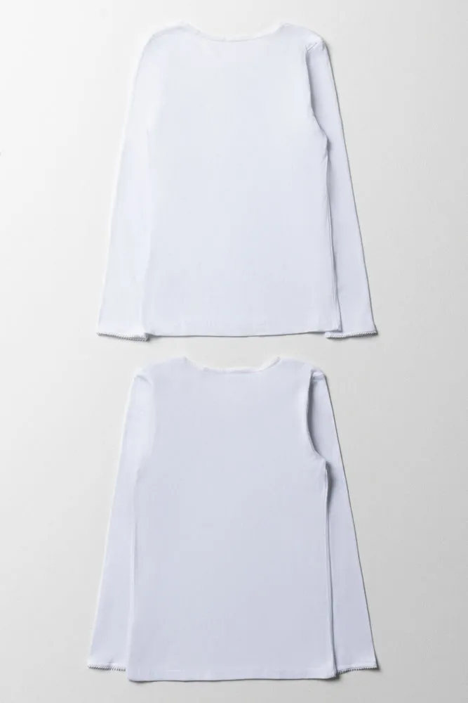 2 Pack Long Sleeve Vests White