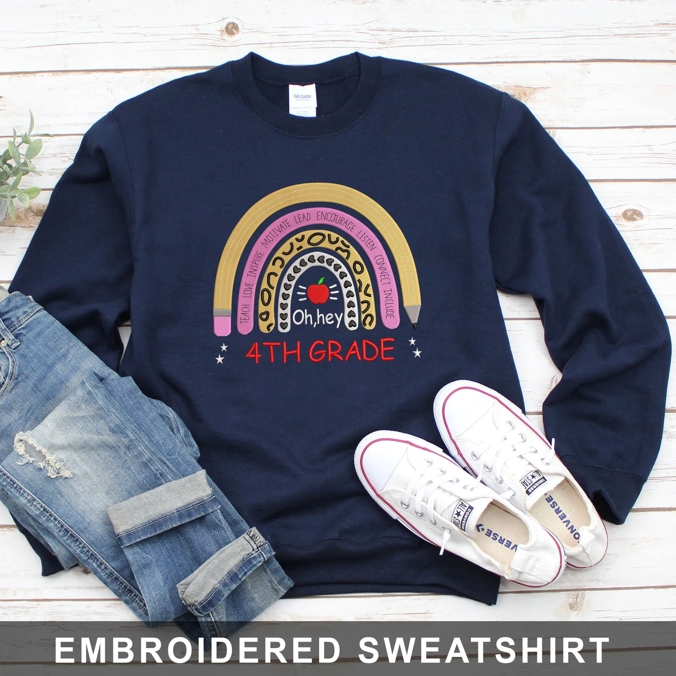 4st Grade Back To School Embroidered Hoodie, Sweatshirt