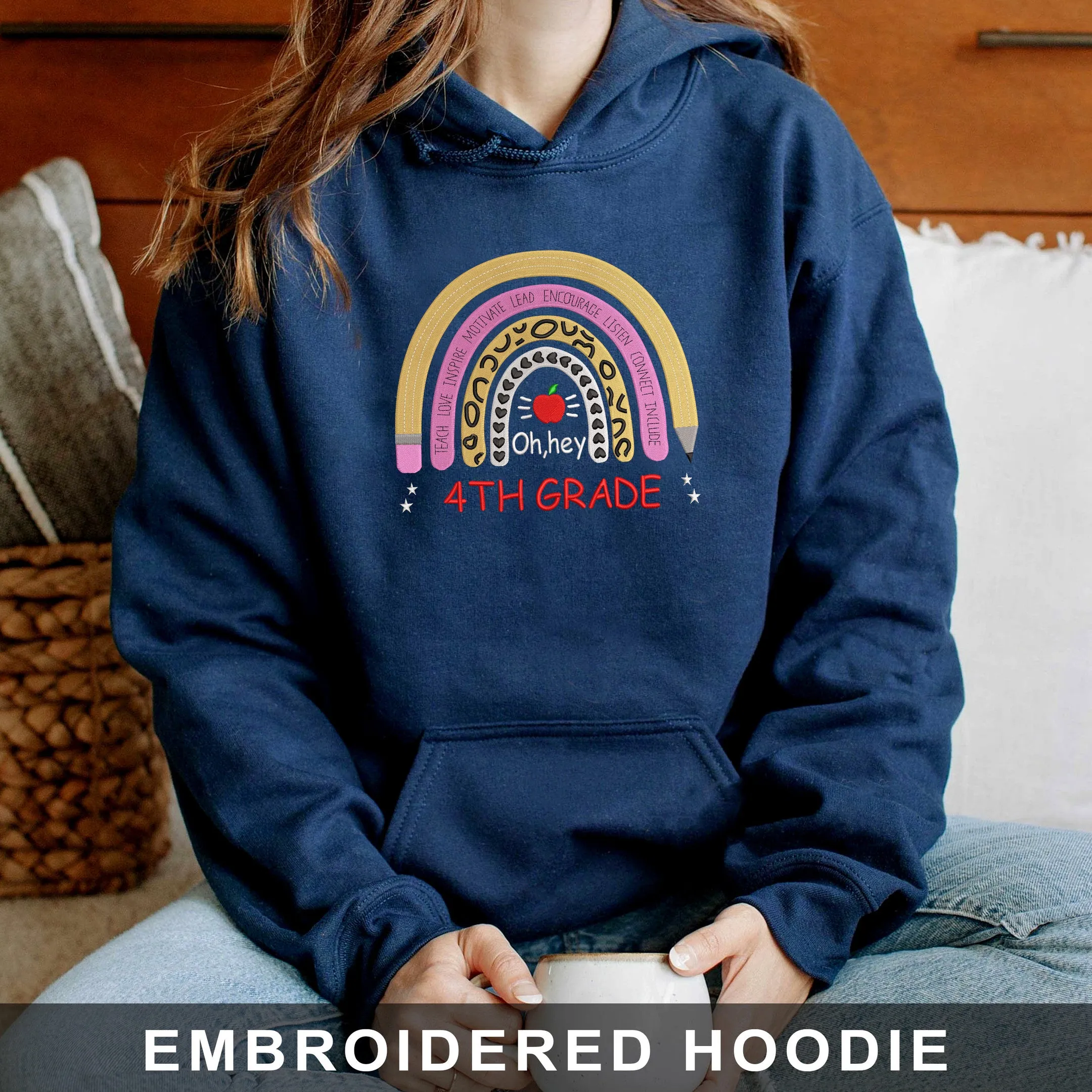 4st Grade Back To School Embroidered Hoodie, Sweatshirt