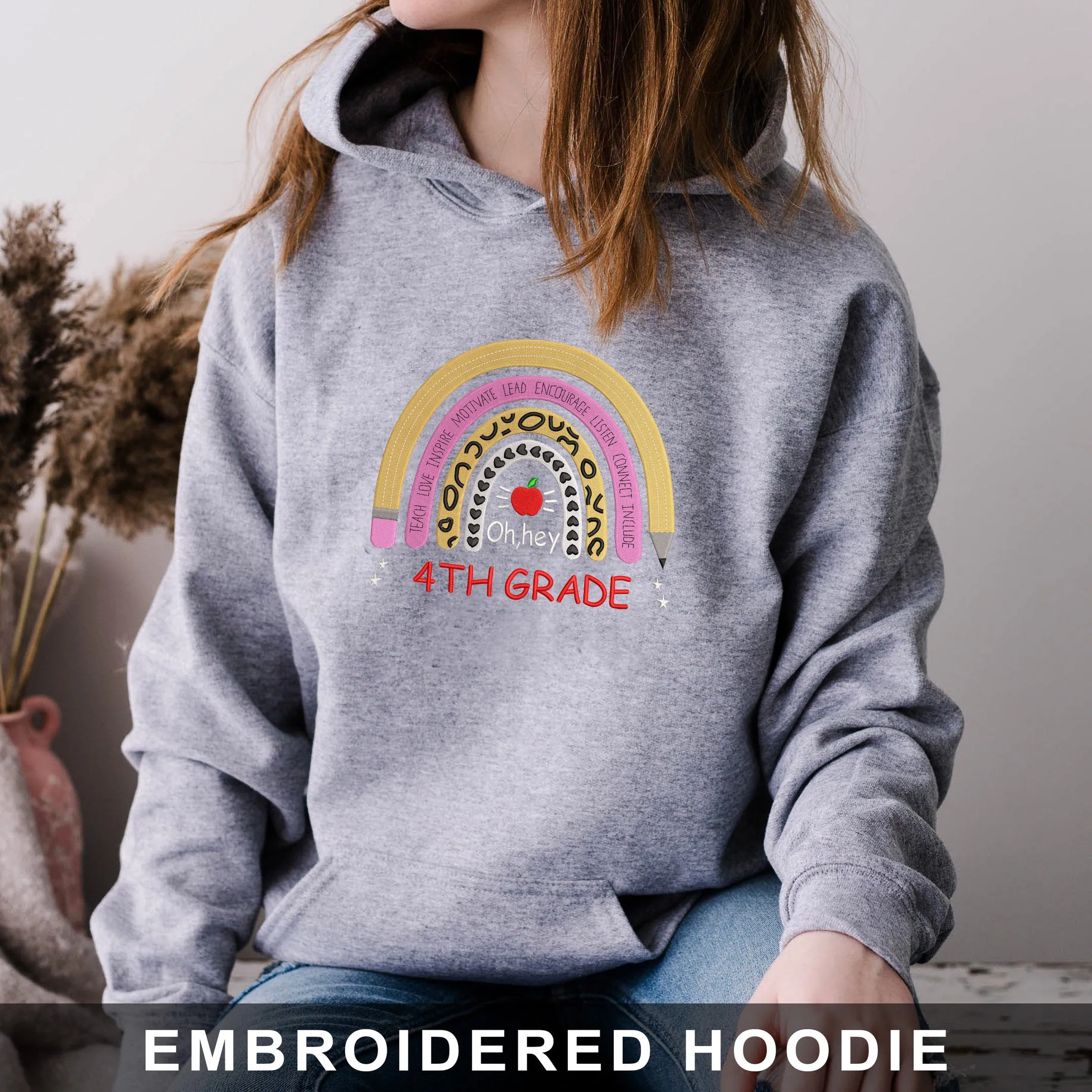 4st Grade Back To School Embroidered Hoodie, Sweatshirt