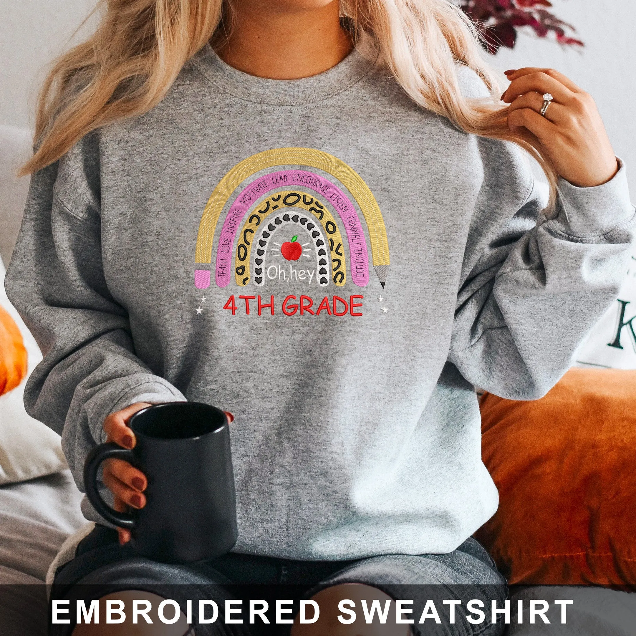 4st Grade Back To School Embroidered Hoodie, Sweatshirt