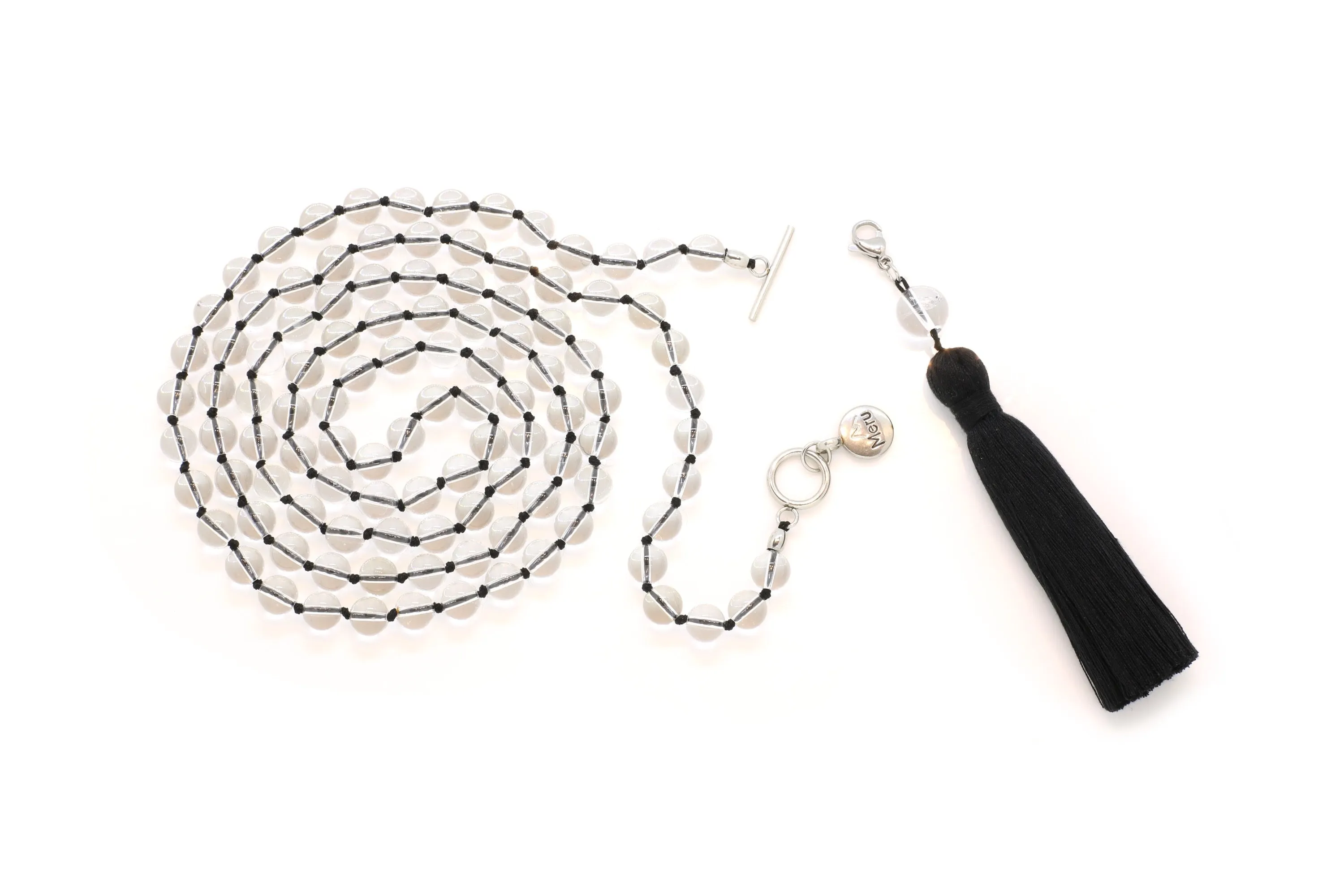 8mm Clear Quartz Mala Beads Wrap Necklace with Removable Tassel