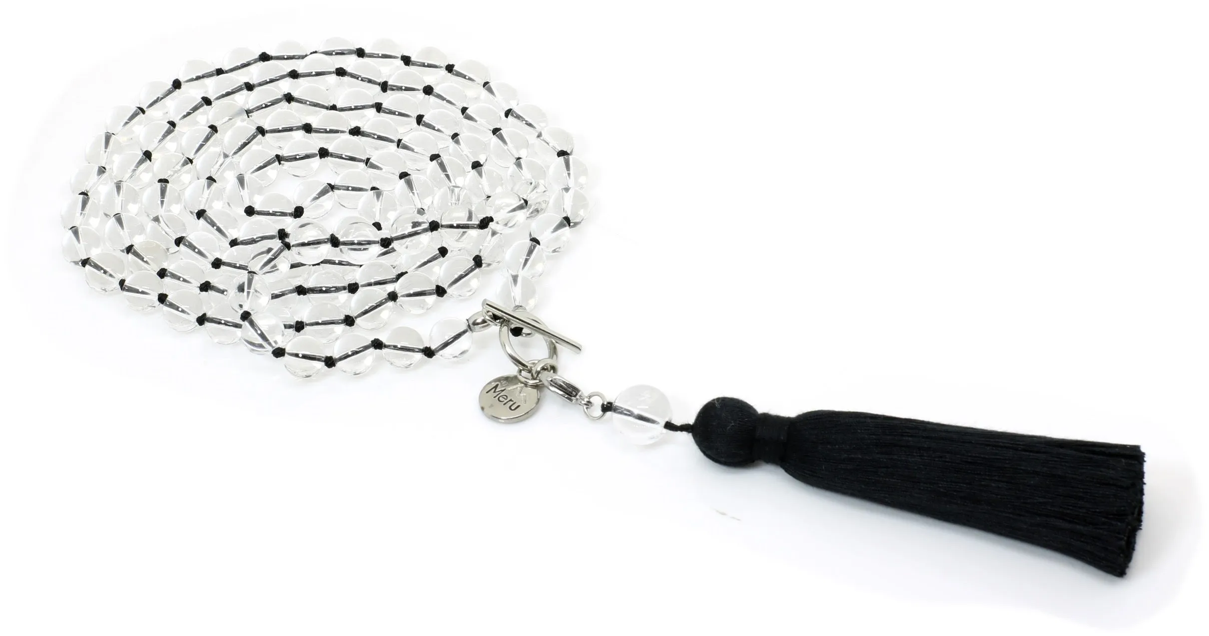 8mm Clear Quartz Mala Beads Wrap Necklace with Removable Tassel