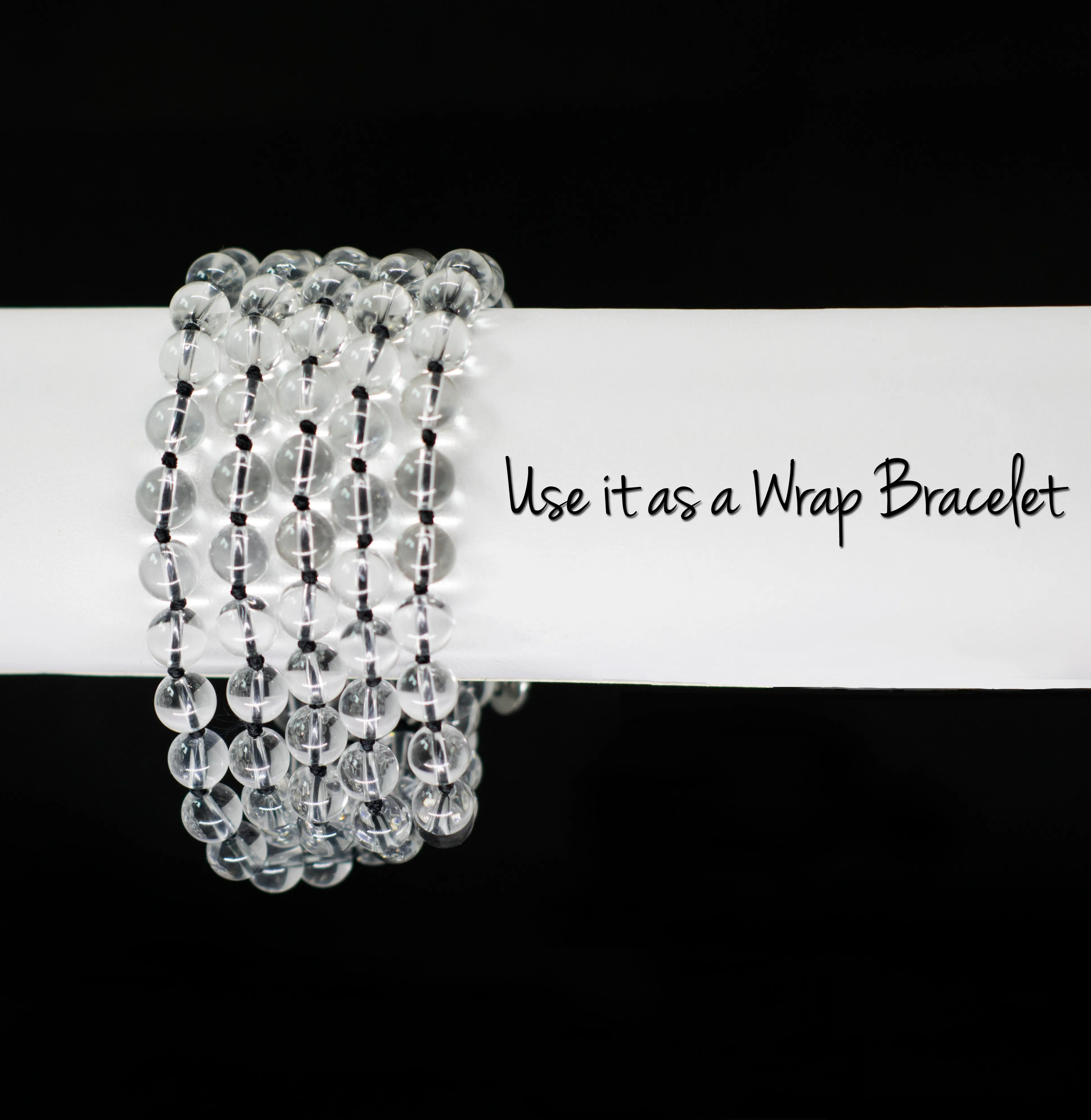 8mm Clear Quartz Mala Beads Wrap Necklace with Removable Tassel
