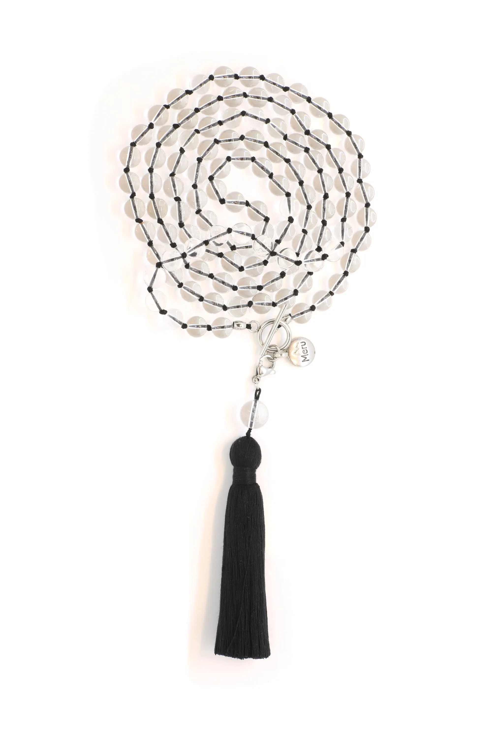 8mm Clear Quartz Mala Beads Wrap Necklace with Removable Tassel