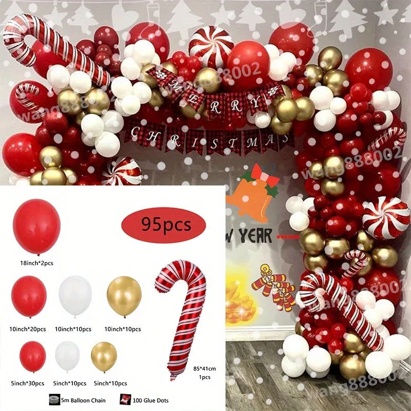 95pcs Christmas Balloon Garland Arch Kit - Balloons for Holiday Party Decor, Indoor Celebration, Classroom, Office, Festival Supplies - Scene Stealing, Easy to Assemble, Reusable, and Inflatable Decorations