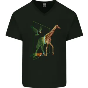 A SCI-FI Giraffe Eagle & Fox Mens V-Neck Cotton T-Shirt
