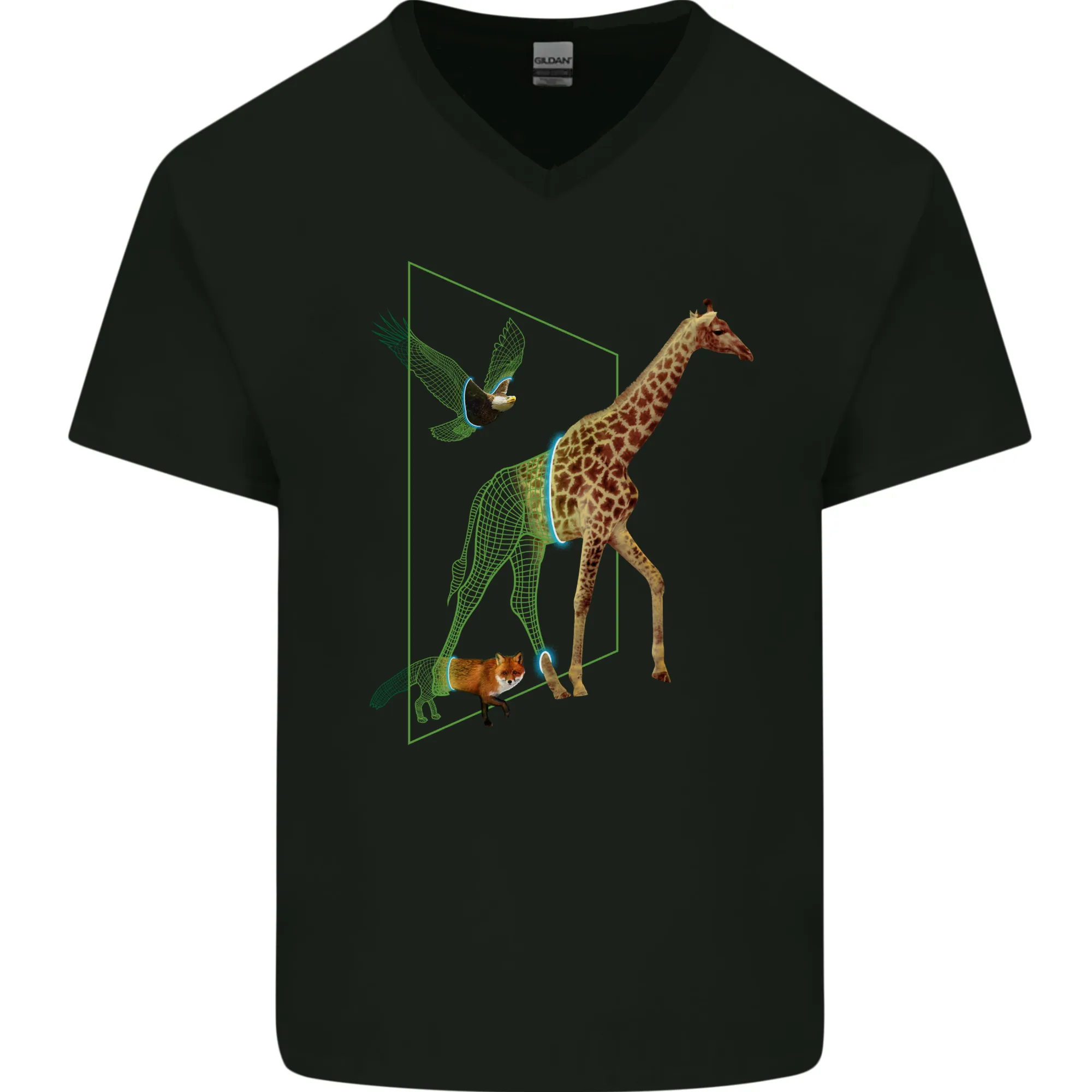 A SCI-FI Giraffe Eagle & Fox Mens V-Neck Cotton T-Shirt