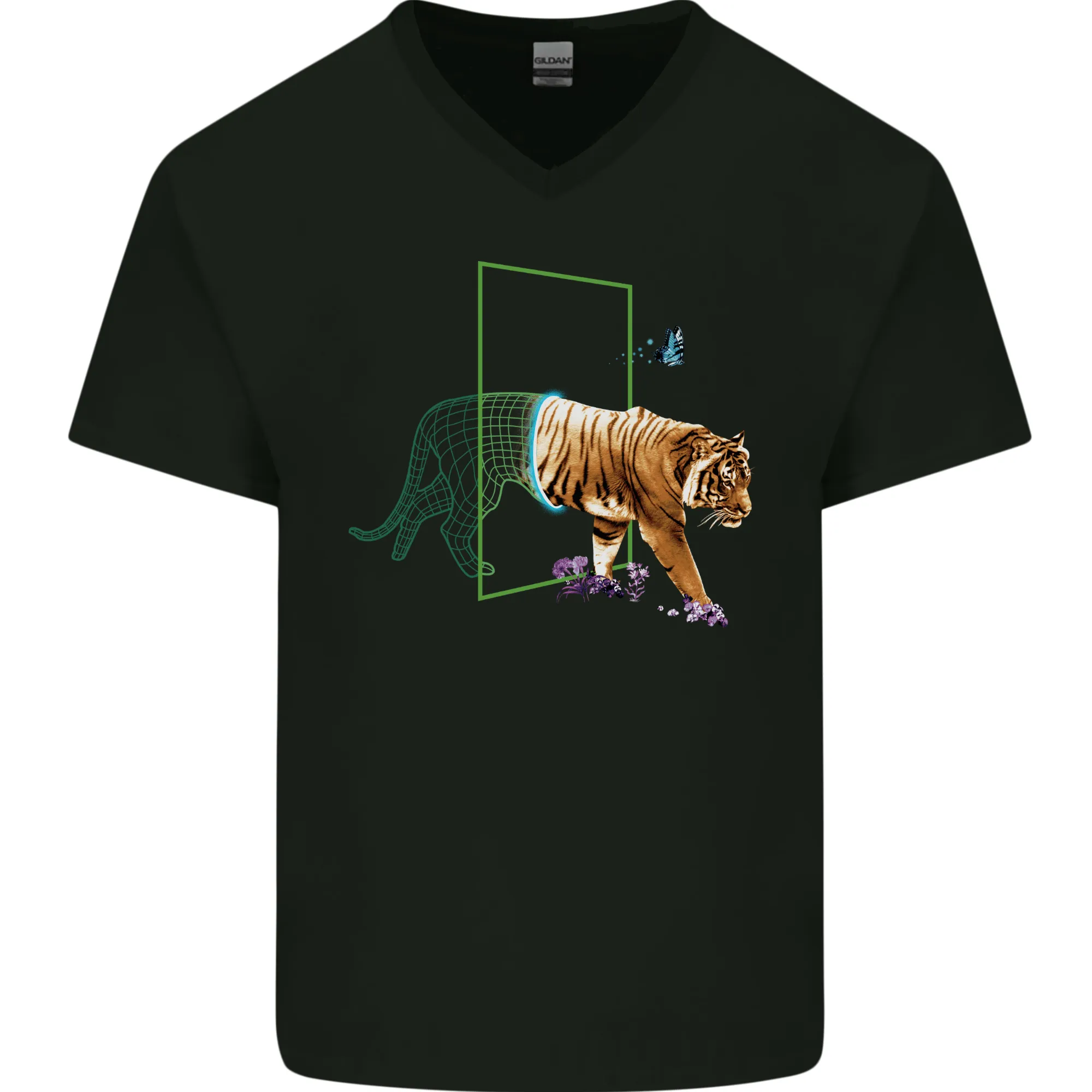 A SCI-FI Tiger Mens V-Neck Cotton T-Shirt