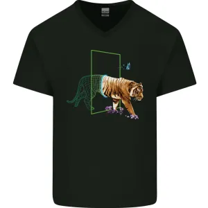 A SCI-FI Tiger Mens V-Neck Cotton T-Shirt