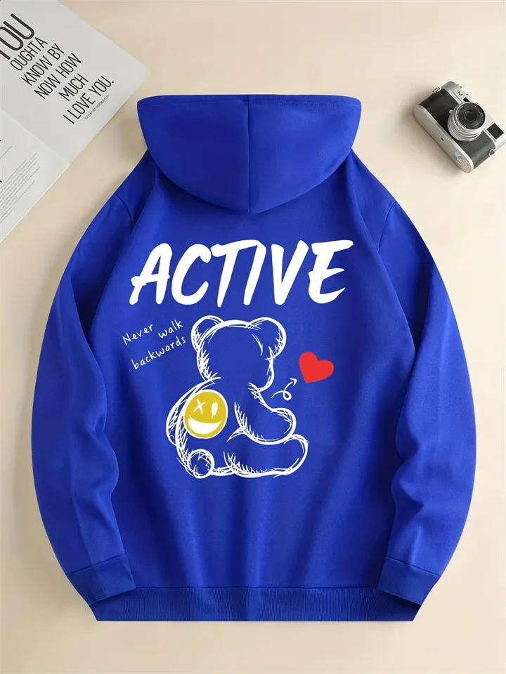 Active Bear Letter Print All-match Couple Hoodies