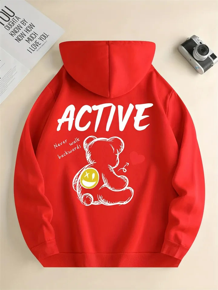 Active Bear Letter Print All-match Couple Hoodies
