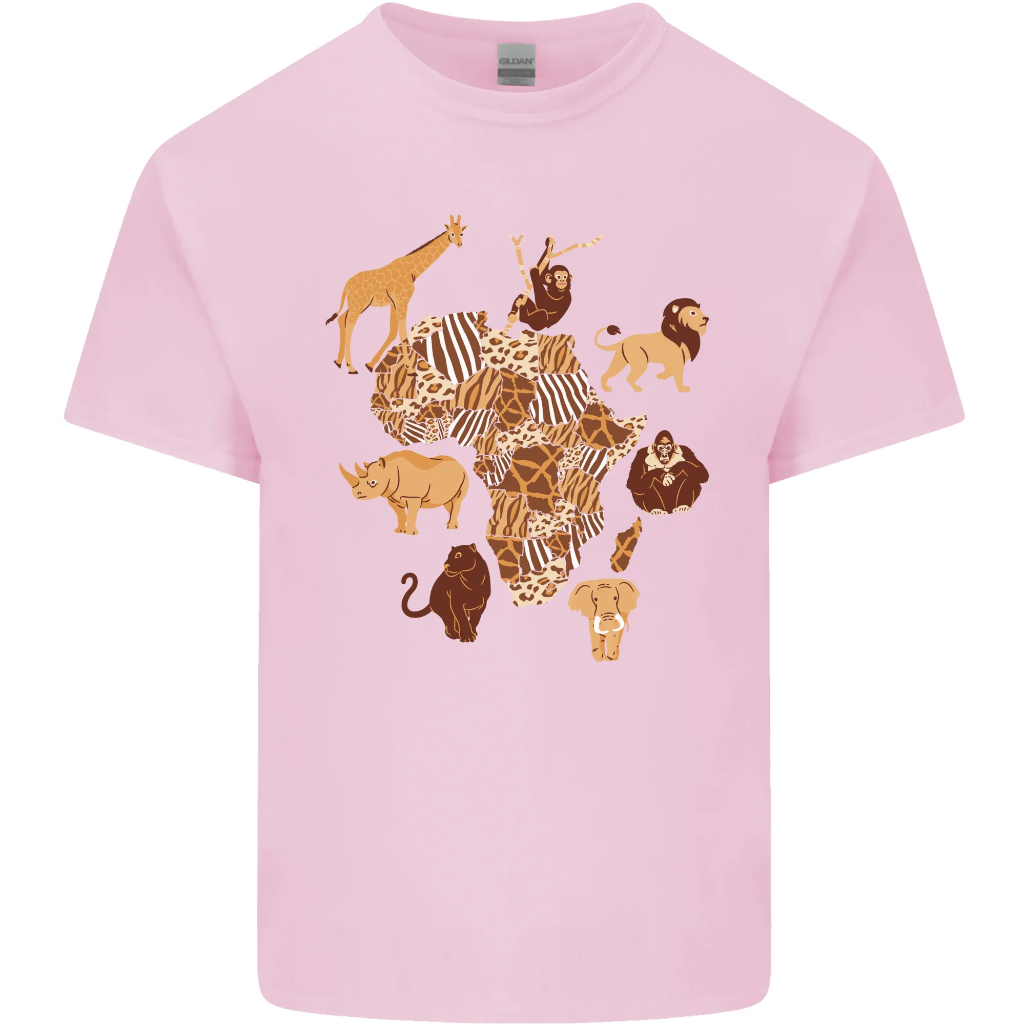 Africa Wildlife Map Giraffe Rhino Ape Elephant Lion Mens Light Cotton T-Shirt
