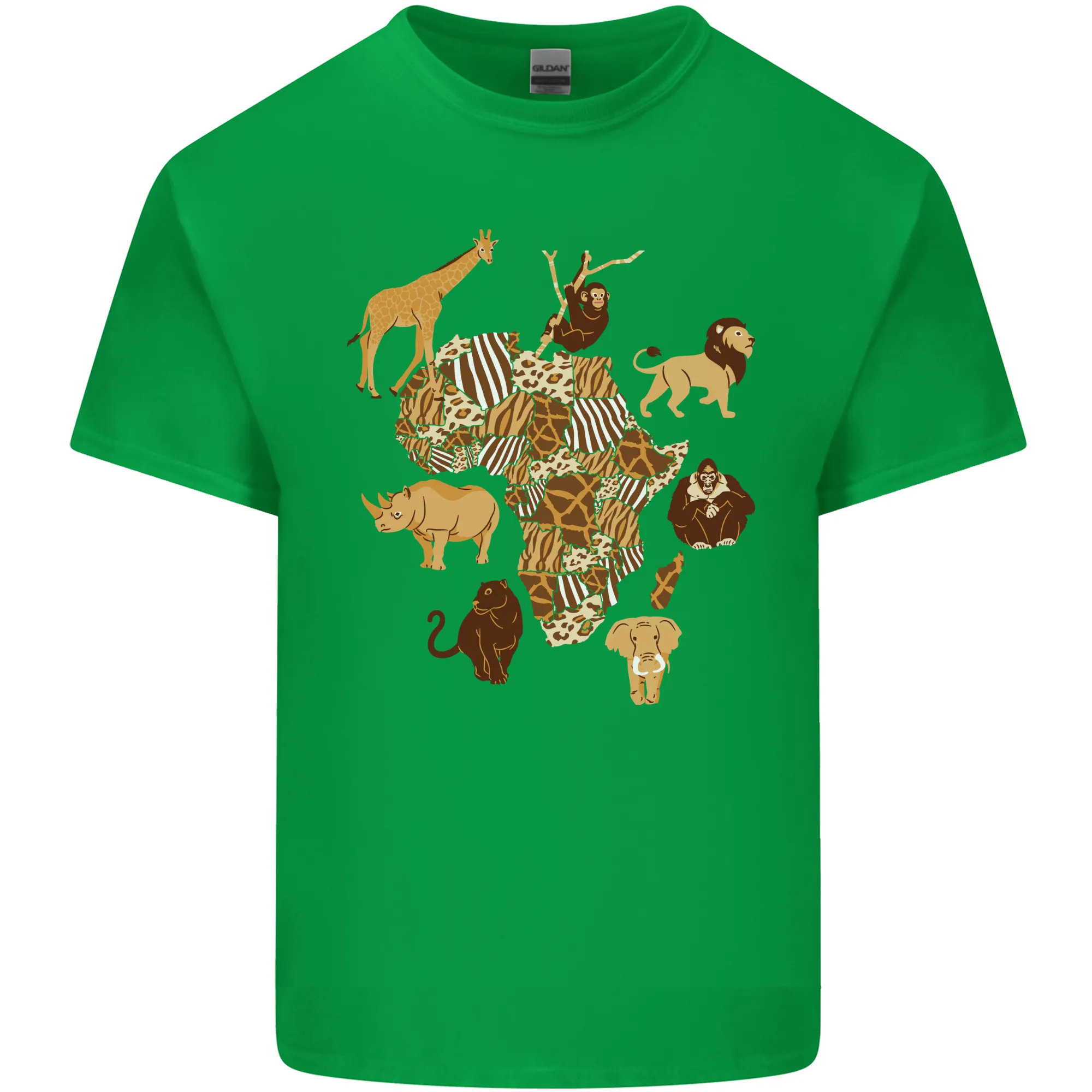 Africa Wildlife Map Giraffe Rhino Ape Elephant Lion Mens Light Cotton T-Shirt