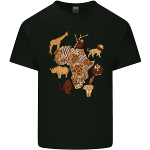 Africa Wildlife Map Giraffe Rhino Ape Elephant Lion Mens Light Cotton T-Shirt