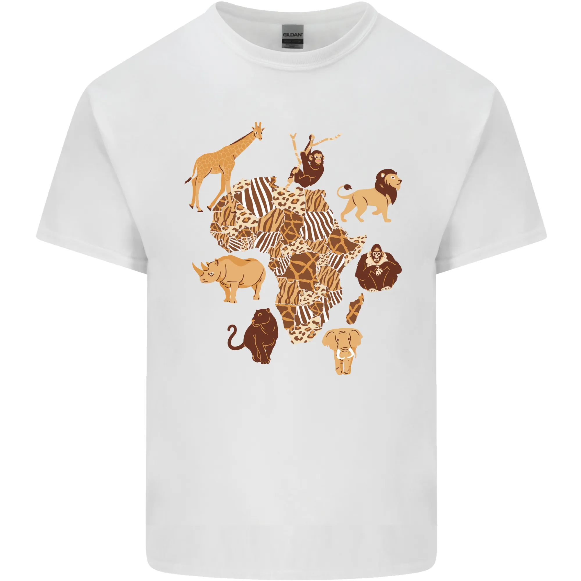 Africa Wildlife Map Giraffe Rhino Ape Elephant Lion Mens Light Cotton T-Shirt
