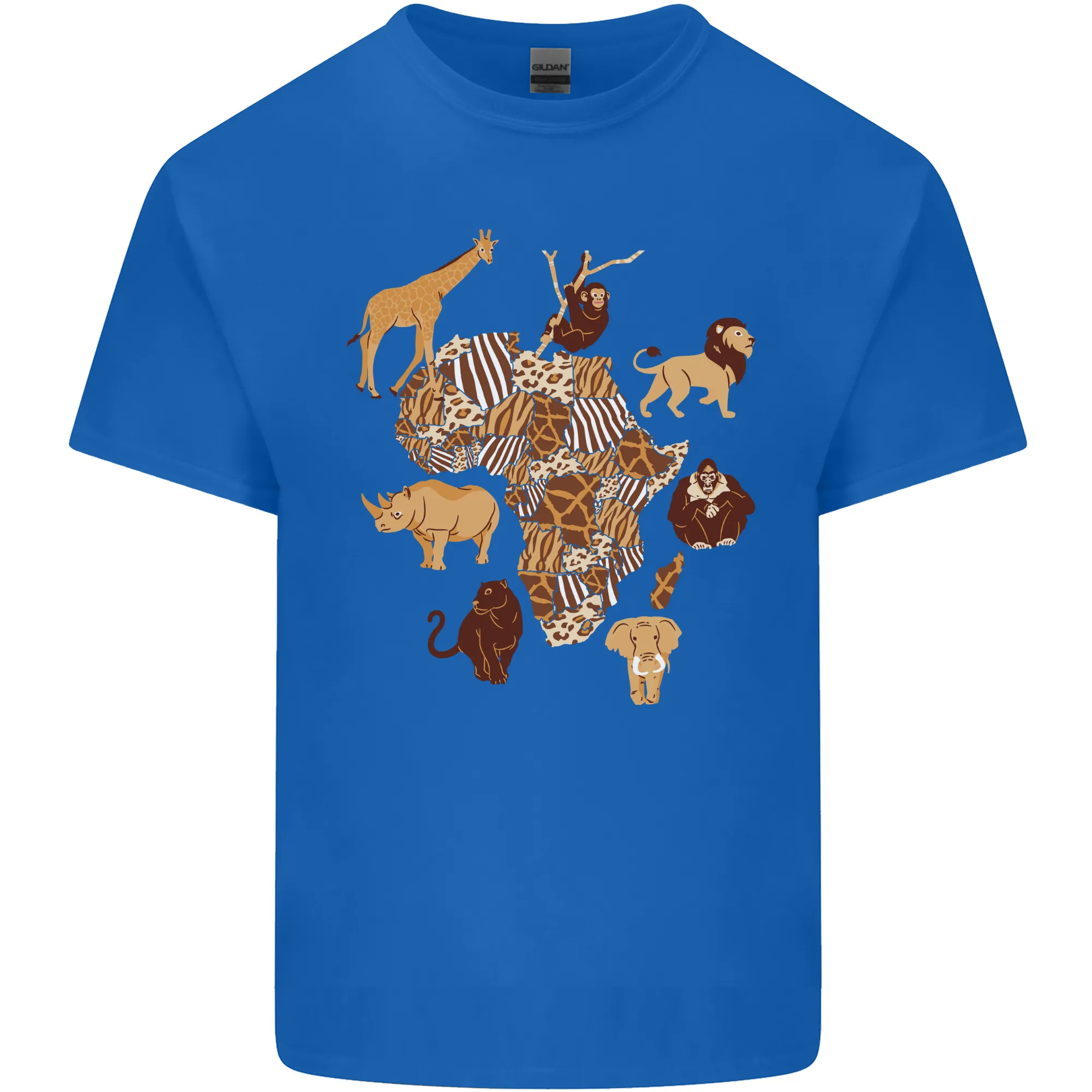 Africa Wildlife Map Giraffe Rhino Ape Elephant Lion Mens Light Cotton T-Shirt