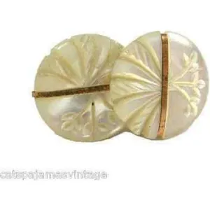 Antique Cuff Links Mens MOP & Gold Carved  5/8