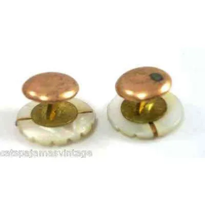 Antique Cuff Links Mens MOP & Gold Carved  5/8