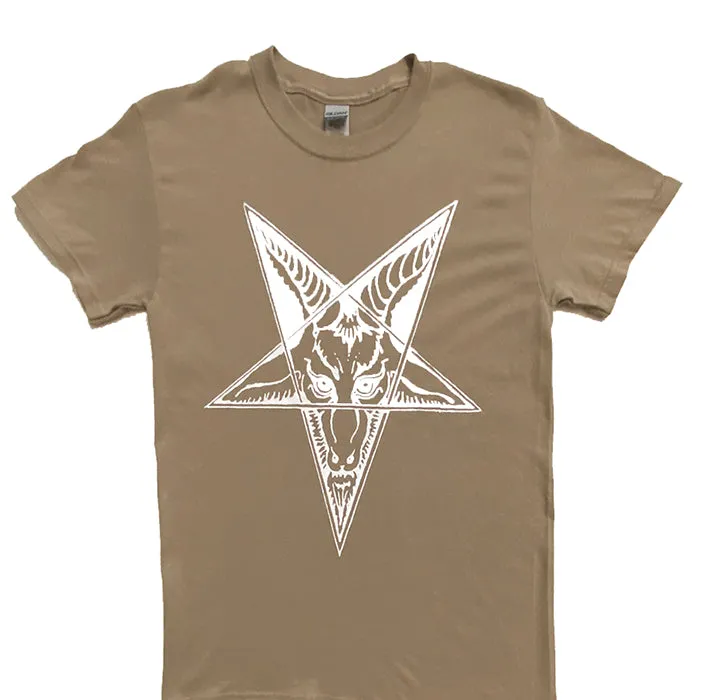 Baphomet Goat Head Safari Brown T shirt