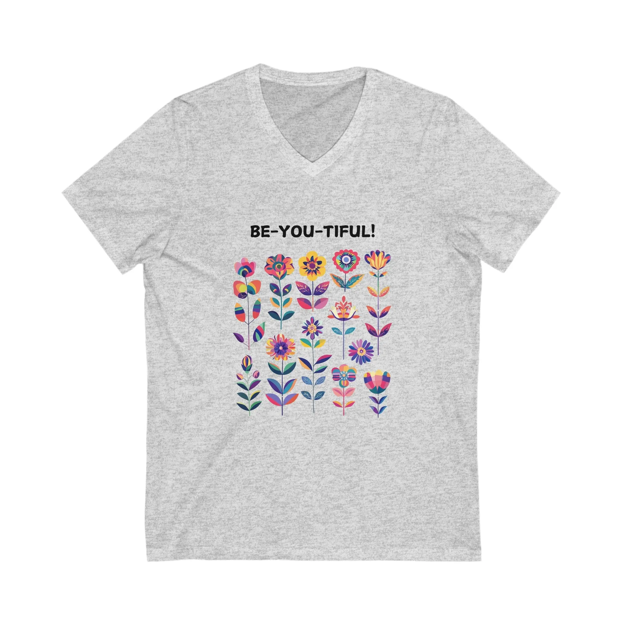 Be-You-Tiful Floral V-Neck | Inspirational Kawaii T-Shirt | Positive Message Tee