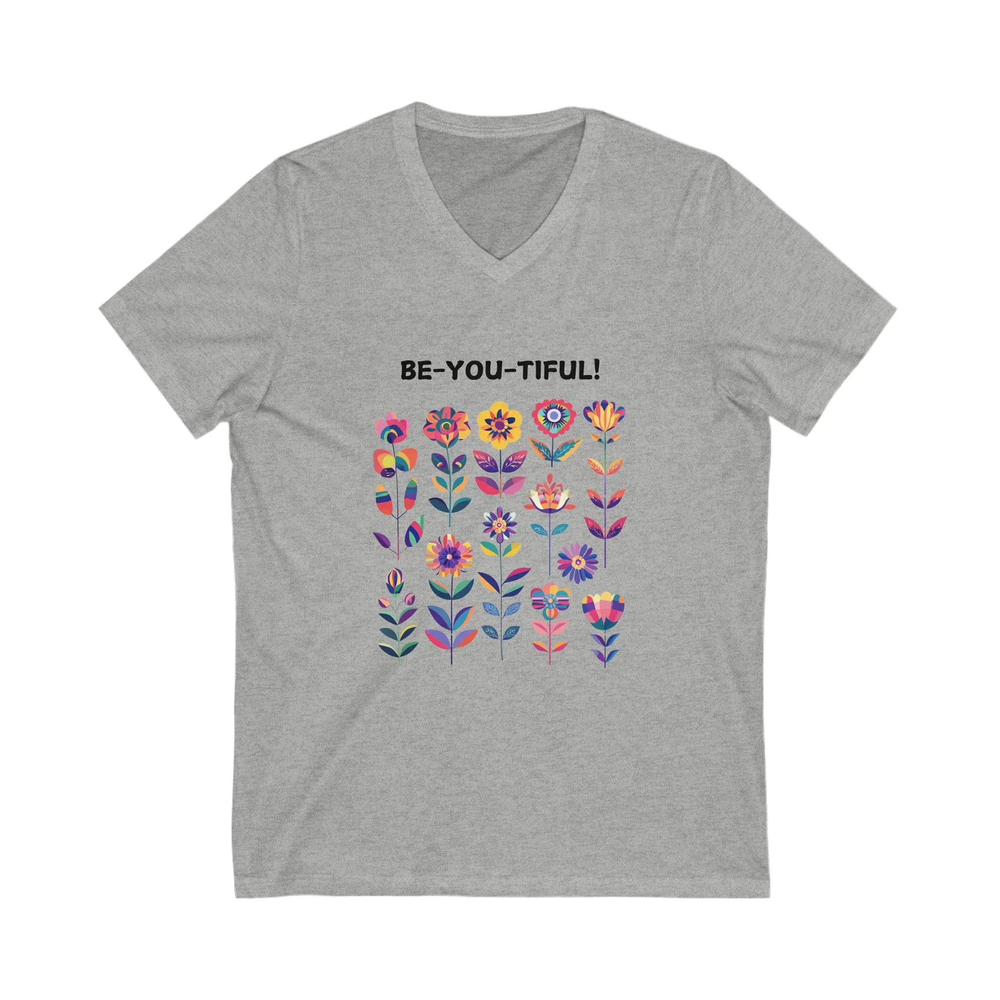 Be-You-Tiful Floral V-Neck | Inspirational Kawaii T-Shirt | Positive Message Tee
