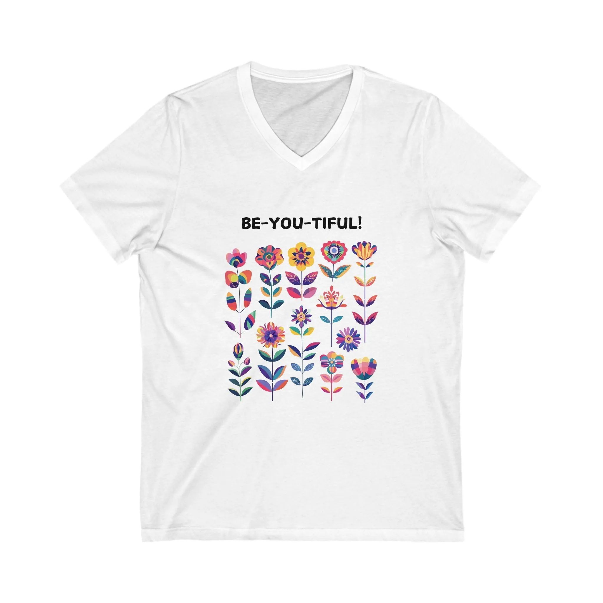 Be-You-Tiful Floral V-Neck | Inspirational Kawaii T-Shirt | Positive Message Tee