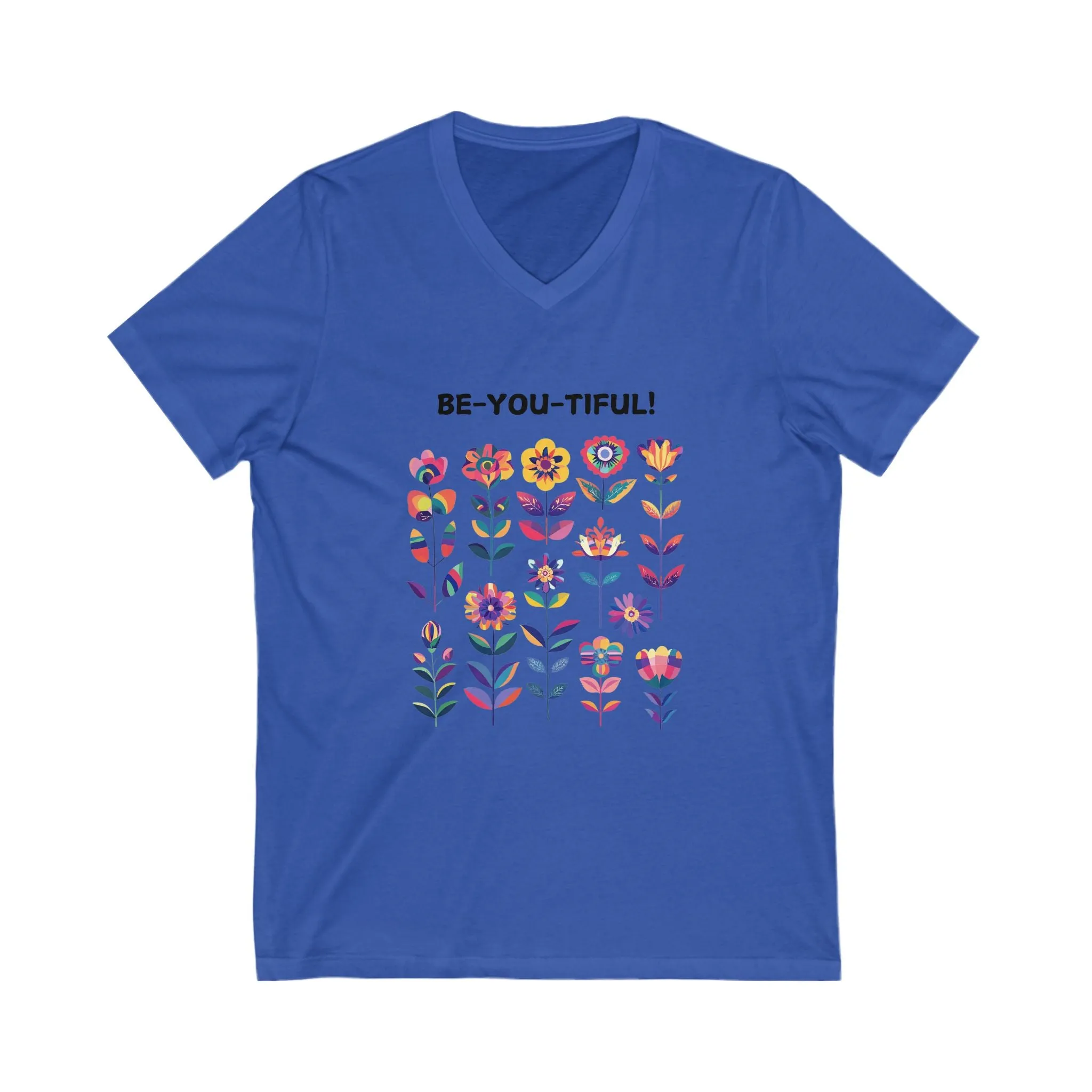 Be-You-Tiful Floral V-Neck | Inspirational Kawaii T-Shirt | Positive Message Tee