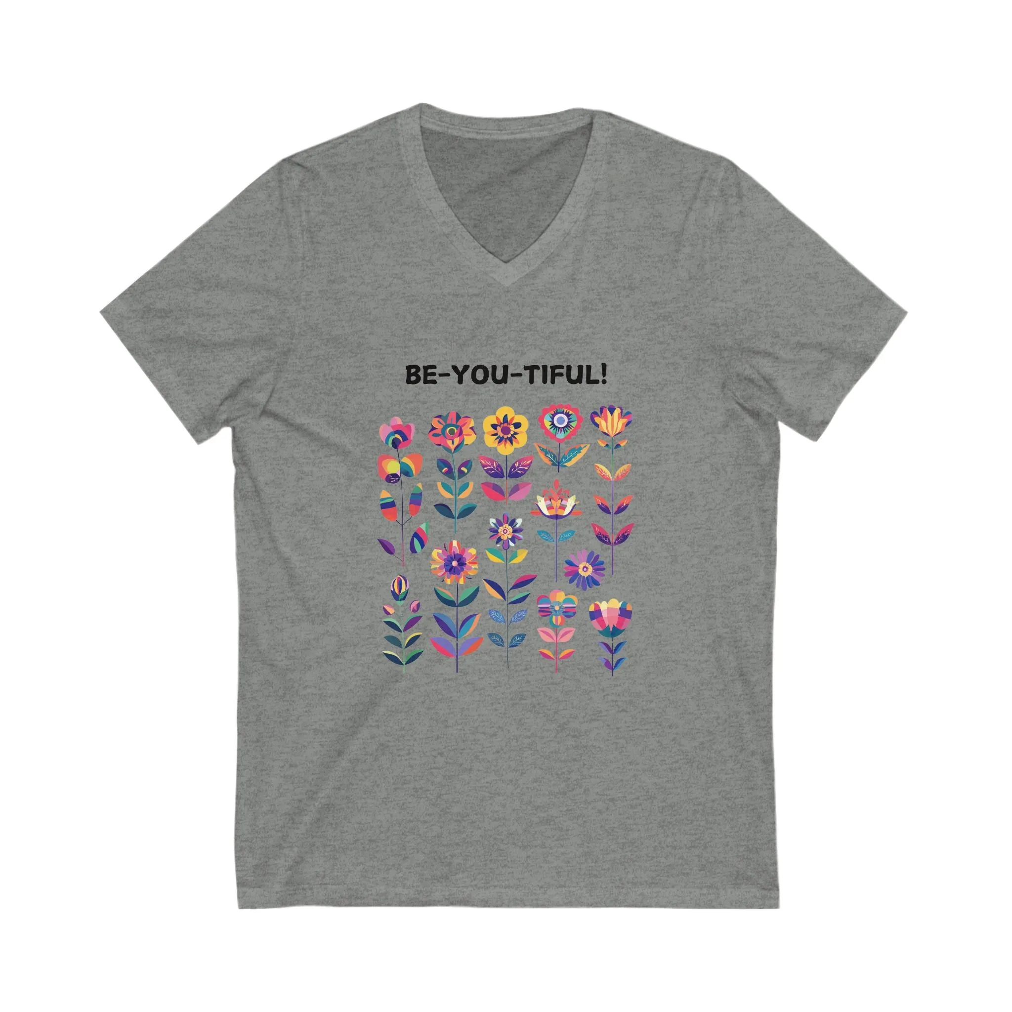 Be-You-Tiful Floral V-Neck | Inspirational Kawaii T-Shirt | Positive Message Tee