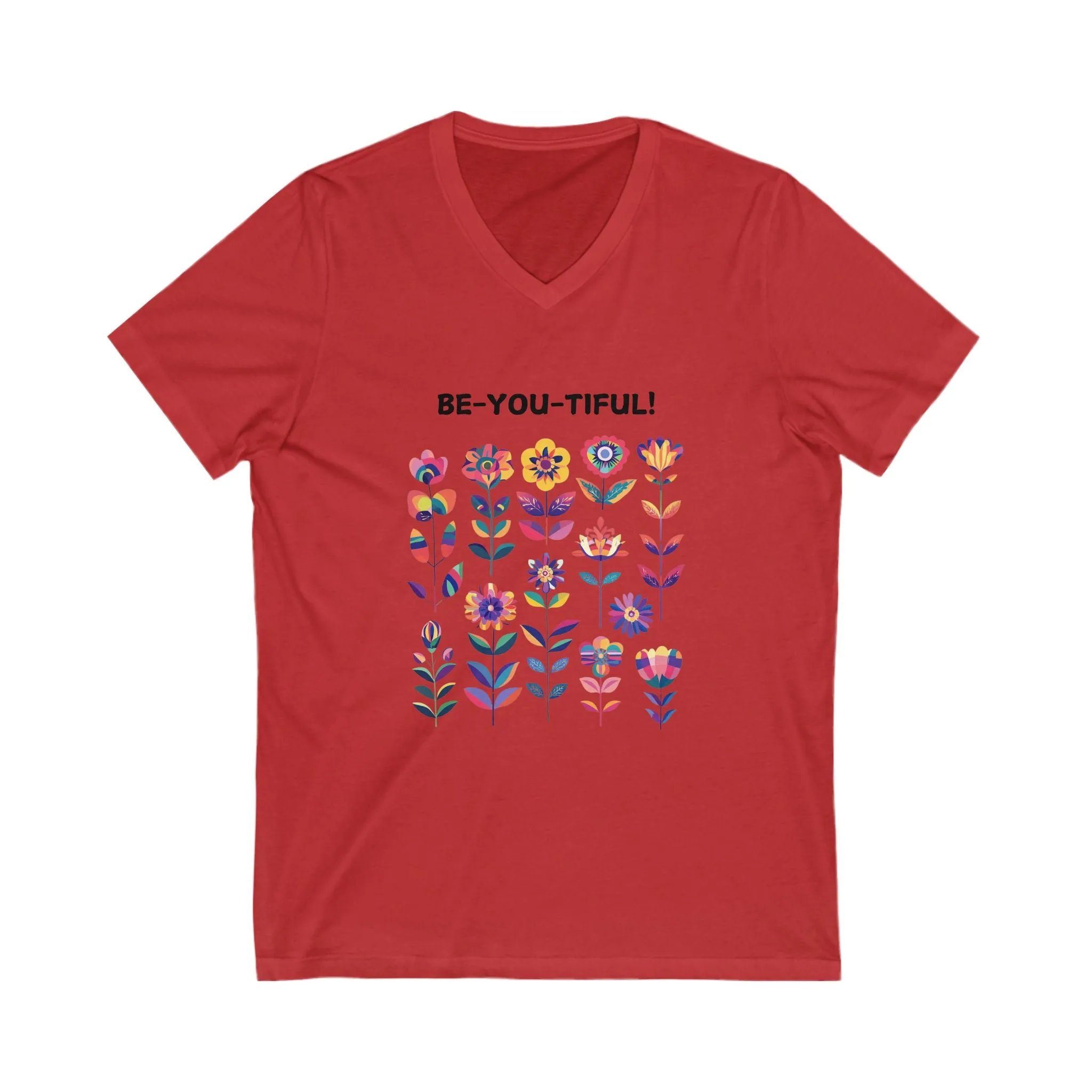 Be-You-Tiful Floral V-Neck | Inspirational Kawaii T-Shirt | Positive Message Tee