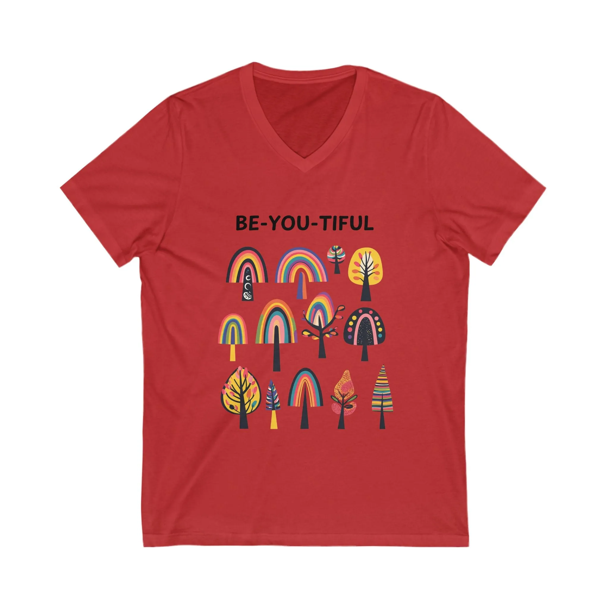 BE-YOU-TIFUL Rainbow Trees V-Neck | Inspirational Self Love Unisex Tee