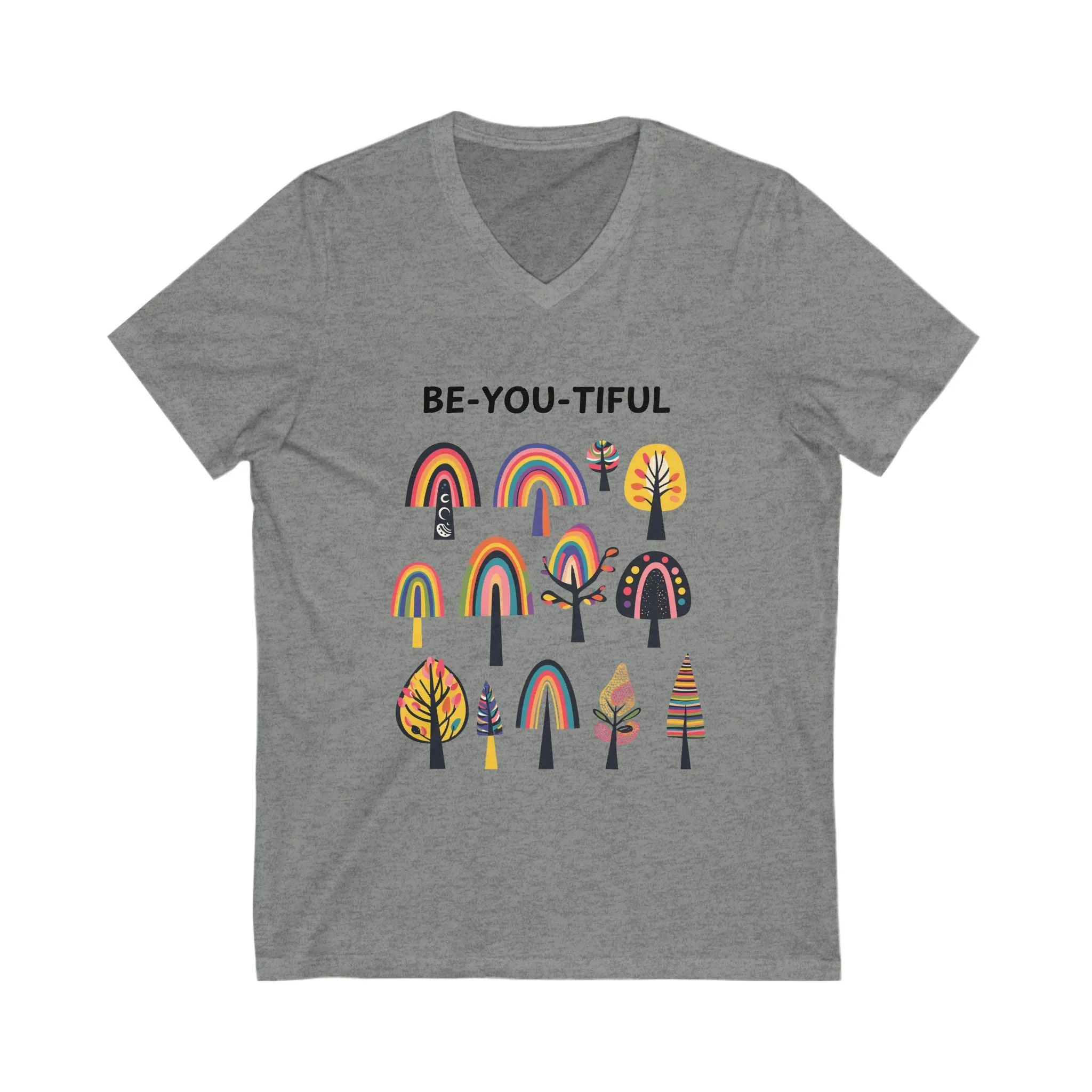 BE-YOU-TIFUL Rainbow Trees V-Neck | Inspirational Self Love Unisex Tee