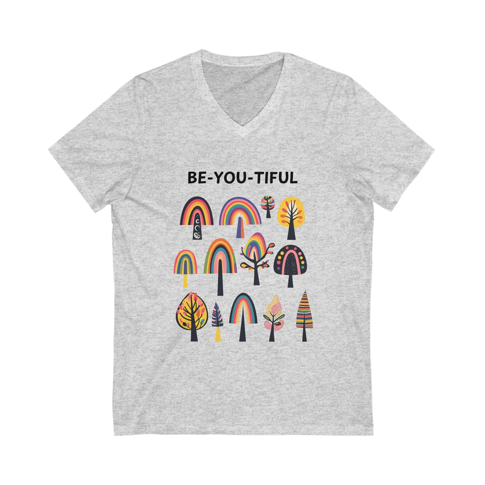 BE-YOU-TIFUL Rainbow Trees V-Neck | Inspirational Self Love Unisex Tee