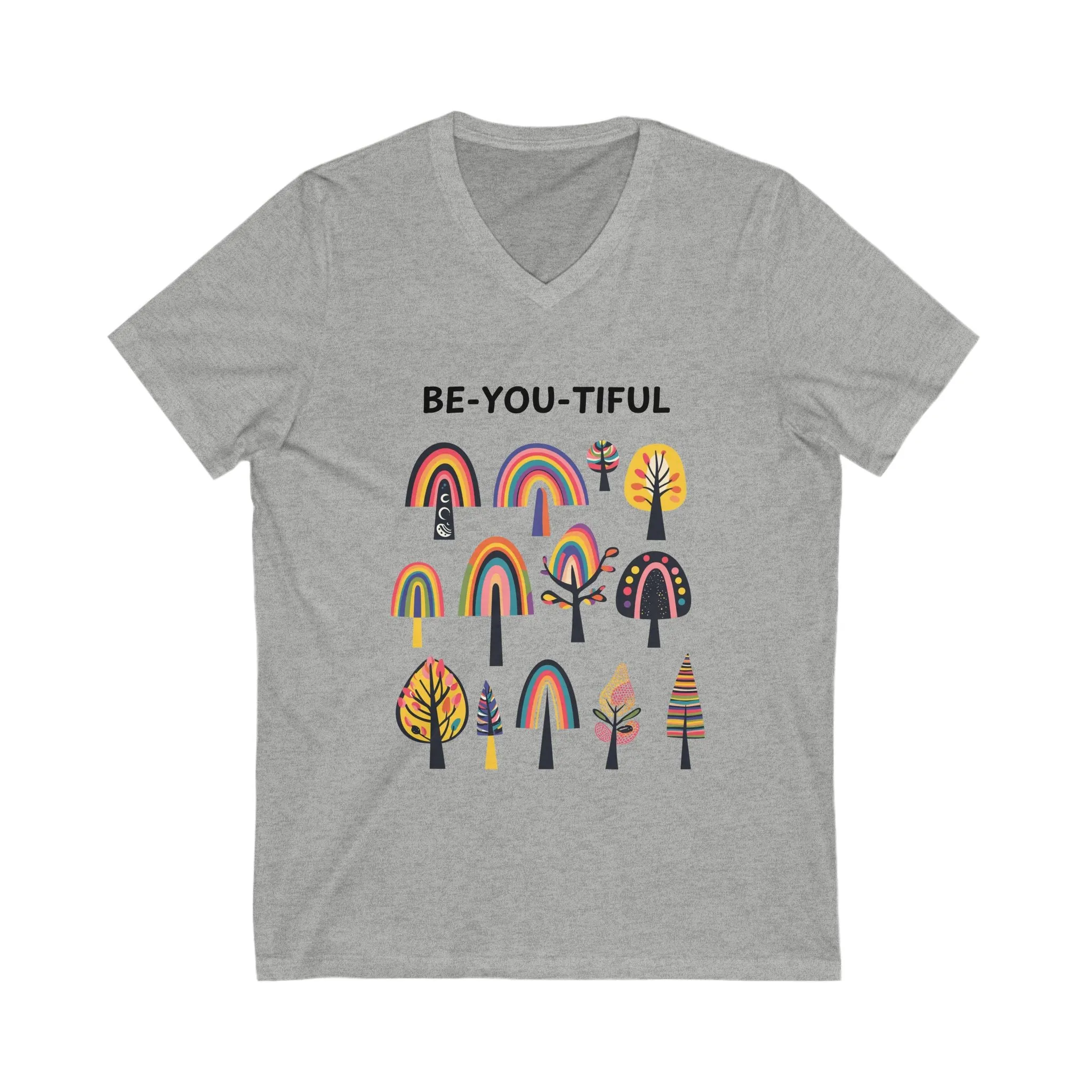 BE-YOU-TIFUL Rainbow Trees V-Neck | Inspirational Self Love Unisex Tee
