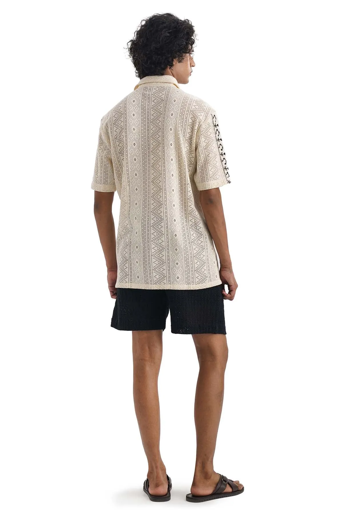 Beige Folk Embroidered Shirt