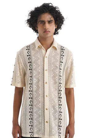 Beige Folk Embroidered Shirt